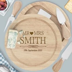 Engraved Cheese Board Set - Mr And Mrs