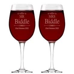 Engraved Mr And Mrs Wedding Wine Glass Set