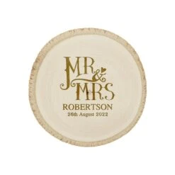 Engraved Dotty Mr And Mrs Log Coaster Set