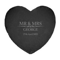 Heritage Wedding Mr And Mrs Engraved Heart Slate Cheeseboard