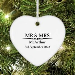 New Products -Gifts Shop heritage wedding mr and mrs personalised ceramic heart decoration m 13416 second image