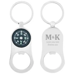 Personalised Compass Keyring And Bottle Opener - Initials And Message