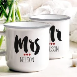 New Products -Gifts Shop personalised enamel mug set couples m 14273 set lifestyle